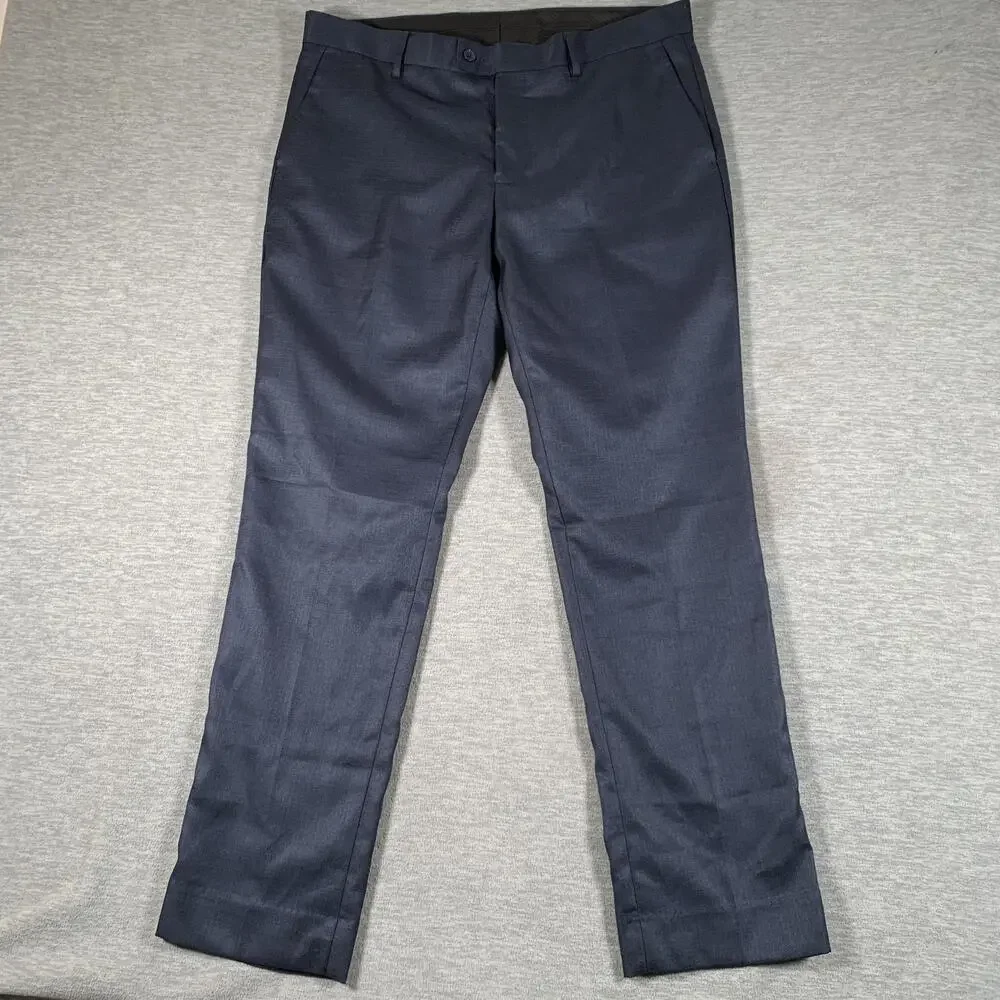 Scotch & Soda Pants Mens 36x32 Blue Regular Fit Poly Rayon Dress Trousers